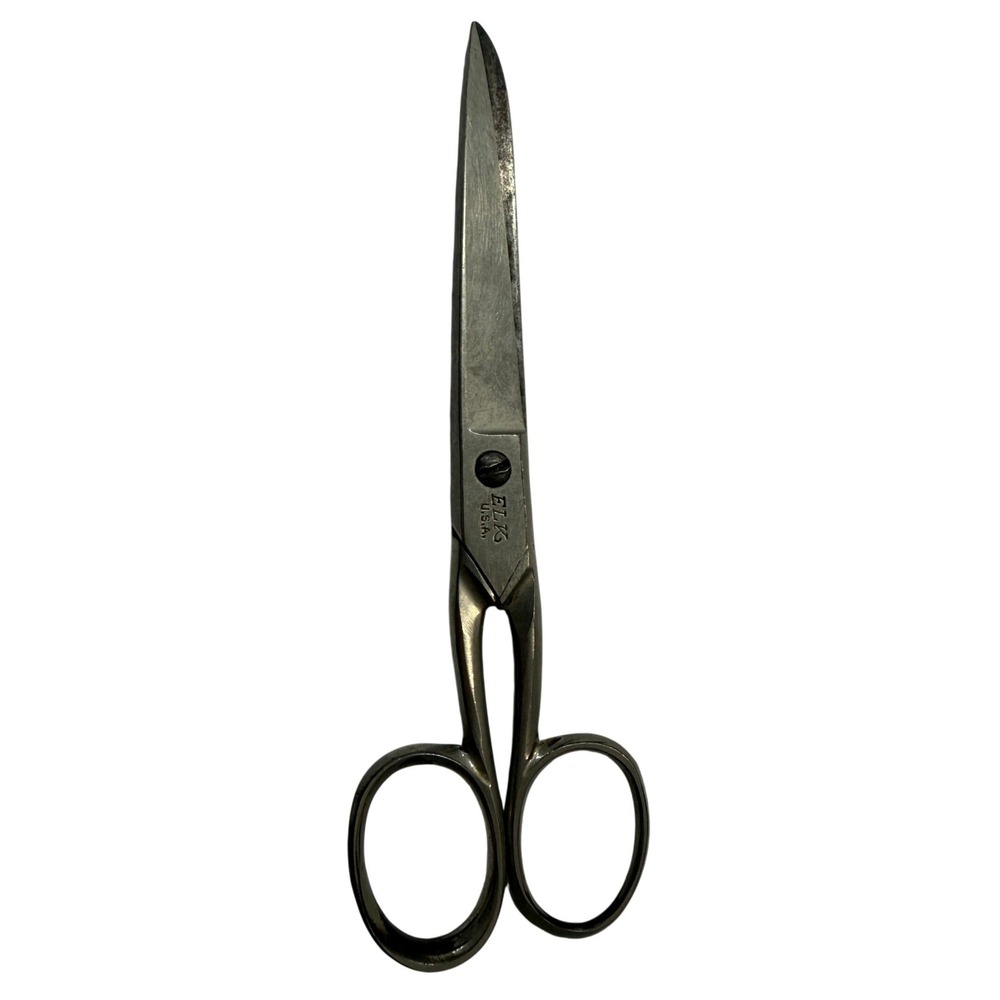Vintage ELK USA Professional Sewing Shears Silver Tone Metal Fabric Scissors